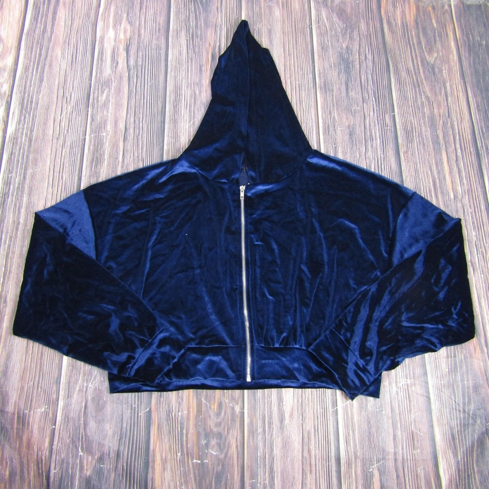 Curvy Sense Hoodie Womens 2XL‎ Navy Velvet Zip Cropped Made USA Plus CS1697
